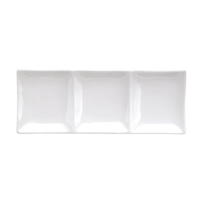 BRIGHT WHITE WARE THREE COMPARTMENT DISH, 12″